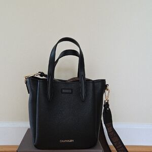 Calvin Klein Black Shoulder Bag with Gold Accents